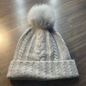 100% Real Cashmere Hat with Genuine Fox Fur Pom Pom